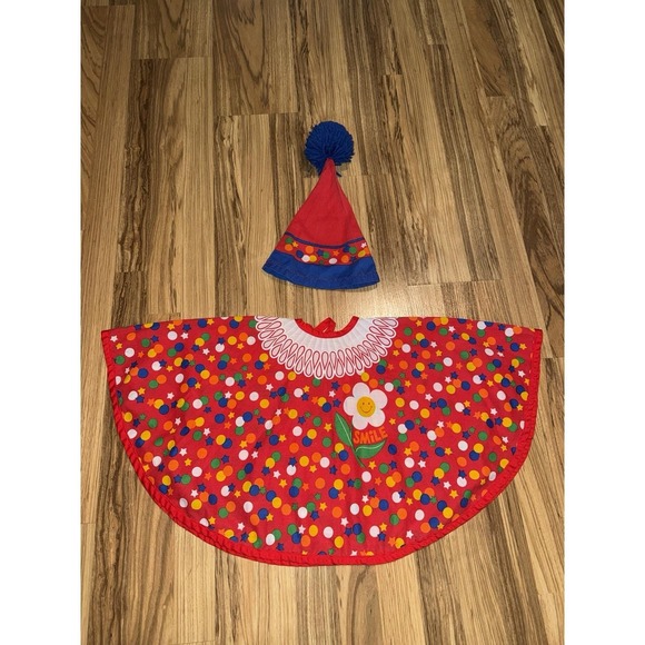 Other - Vintage Handmade Kids Clown Costume Ruff Cape Hat Rainbow Polka Dots Stars